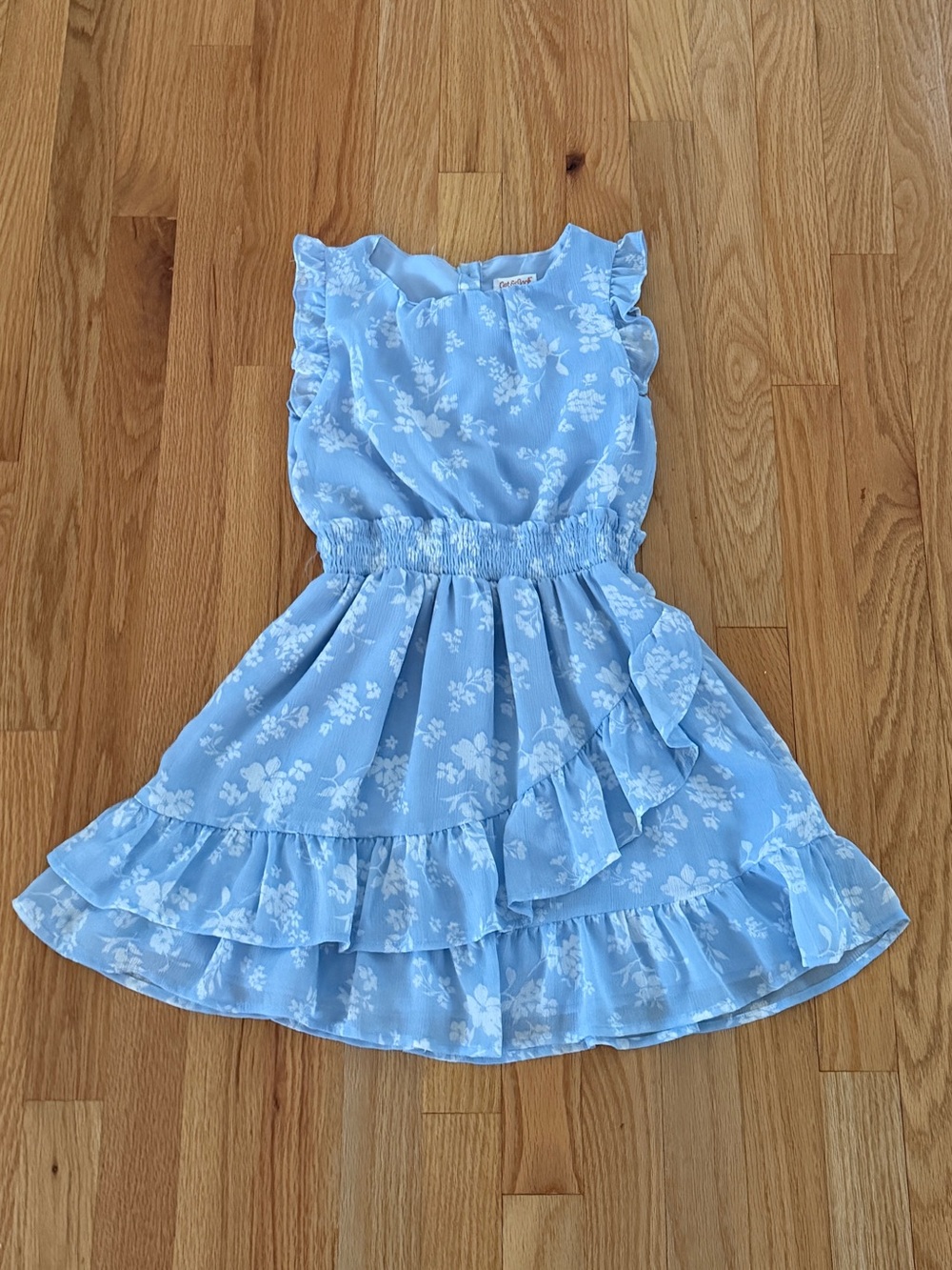 Cat & Jack Girls Blue Floral Ruffle Dress, Size Medium (8) - Picture 3 of 6